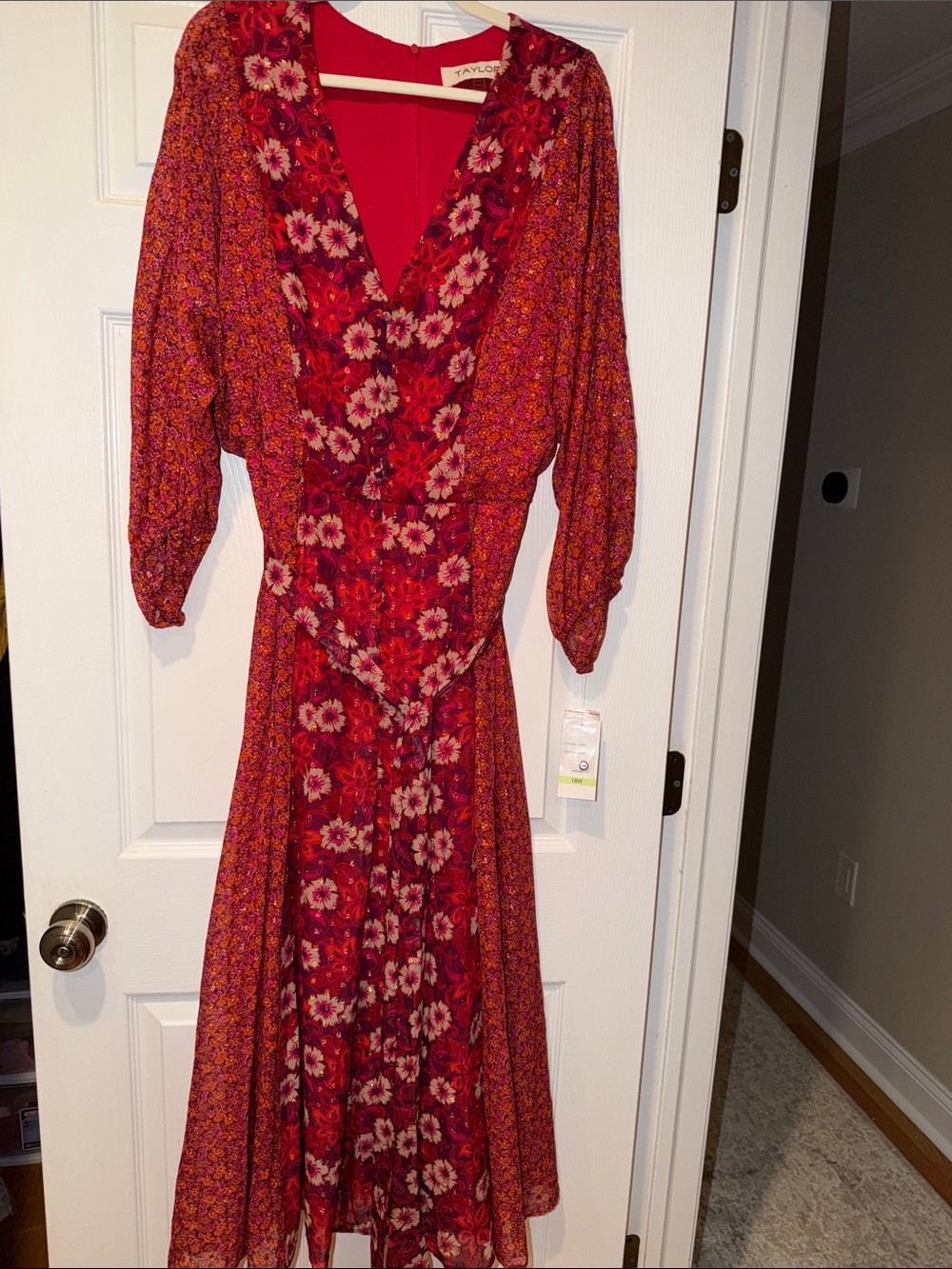 Taylor Red Floral Tiered V-Neck Midi Dress